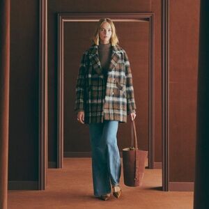 Sezane Ander Coat Capri And Green Checks - Size 4 NWOT